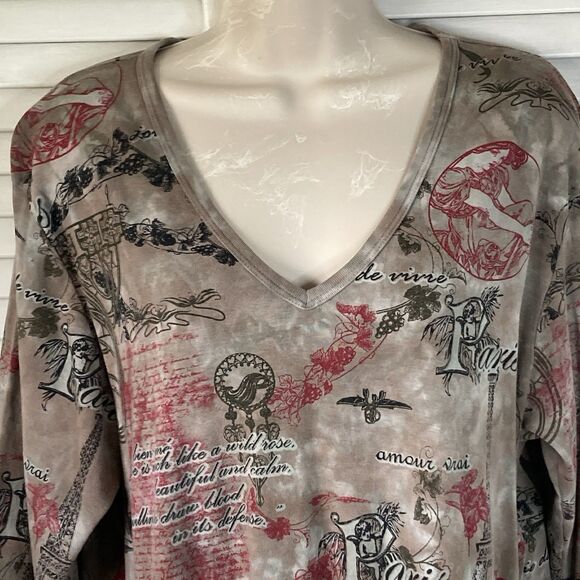 Glima Woman Brown Red Black Paris Theme Jersey Top 3X *See Measurements - Picture 2 of 10